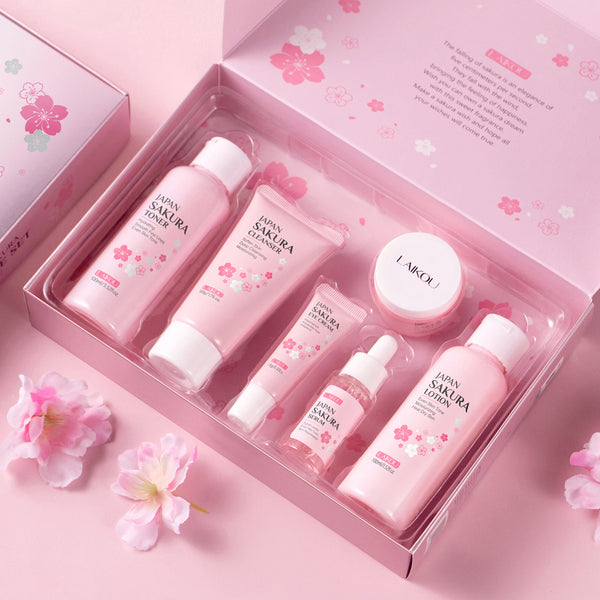 Set Completo Cuidado Facial Flor de Cerezo - Limpieza y Luminosidad 6 Piezas