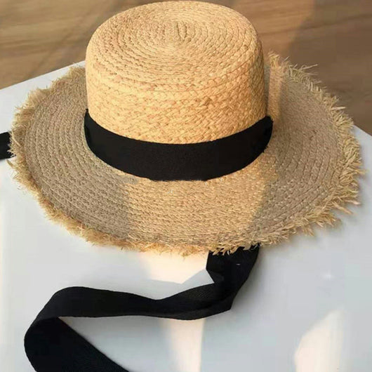 Gorra Plana Tejida en Rafia con Encaje - Diseño Elegante - Image 5