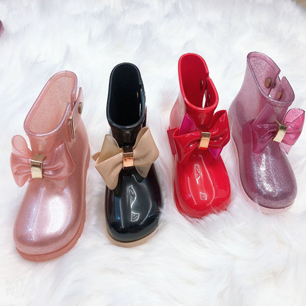 Botas de Lluvia Infantiles con Moños de Colores Sólidos