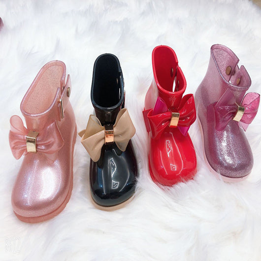 Botas de Lluvia Infantiles con Moños de Colores Sólidos