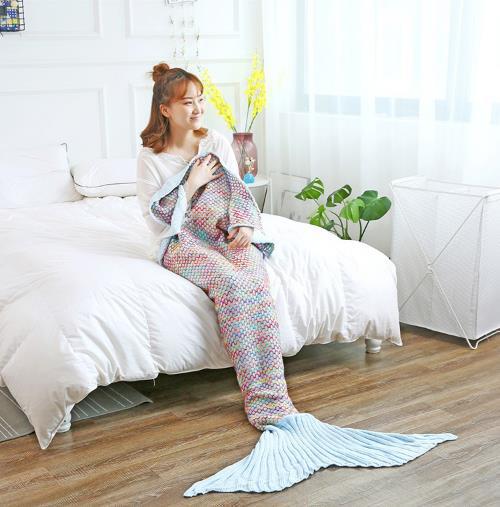 Manta Crochet con Patrón de Cuadrícula de Colores para Sofá