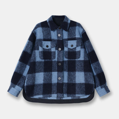 Abrigo de Lana a Cuadros Unisex con Cuello de Camisa - Diseño Holgado y Versátil - Image 9