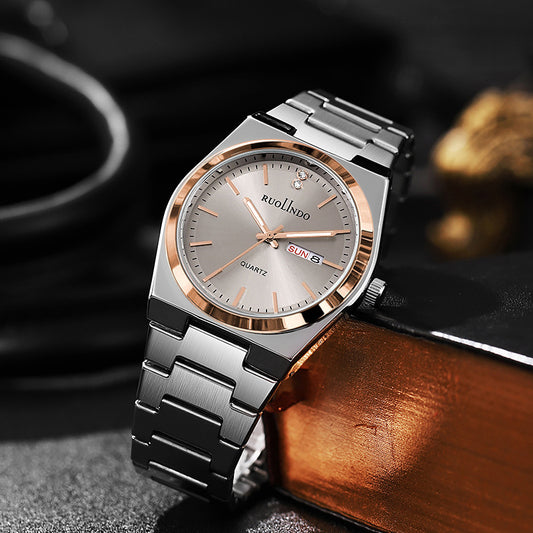 Reloj de Hombre Acero Inoxidable Doble Calendario con Esfera Luminosa