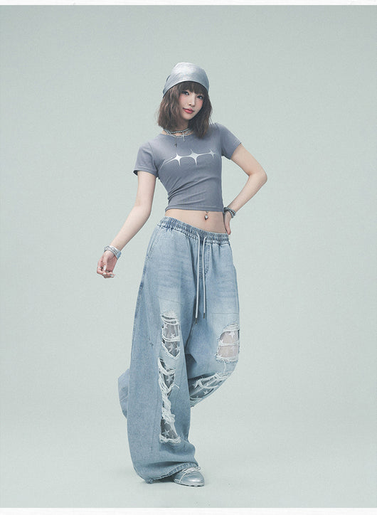 Pantalones Casuales Rotos con Parches Denim para Bailar - Image 26