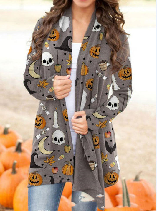 Cardigan Casual con Estampado Digital de Halloween para Mujer - Image 2