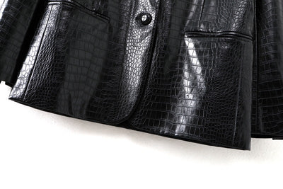 Blazer de Cuero con Patrón Otoñal para Mujer - Corte Holgado - Image 9