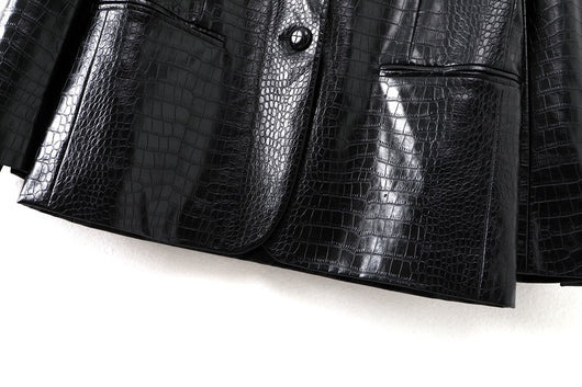 Blazer de Cuero con Patrón Otoñal para Mujer - Corte Holgado - Image 9