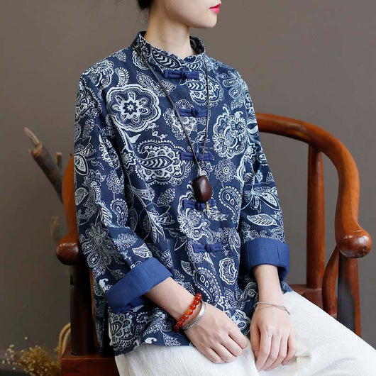 Cardigan Étnico de Algodón y Lino para Mujer - Azul Calicó - Image 8