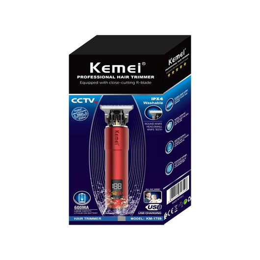 Red portable electric hair clipper with a digital display showing '188' and 'POWER LEFT', featuring a precision steel blade. - Image 5