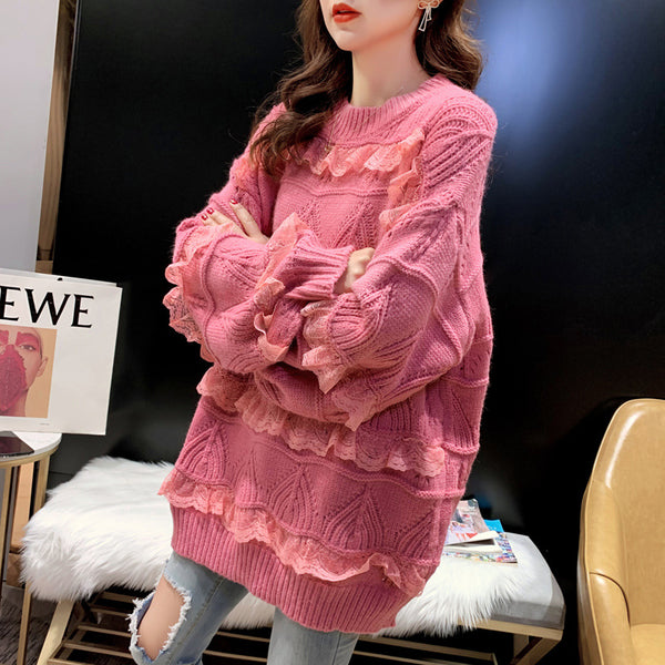 Suéter de Encaje Liso Oversized para Mujer
