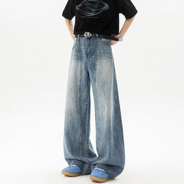 Pantalones Denim Retro Azul Holgados de Pierna Ancha para Hombre
