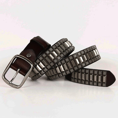 Cinturón Hip-Hop Pagoda Retro con Remaches de Cuero Genuino Unisex - Image 4