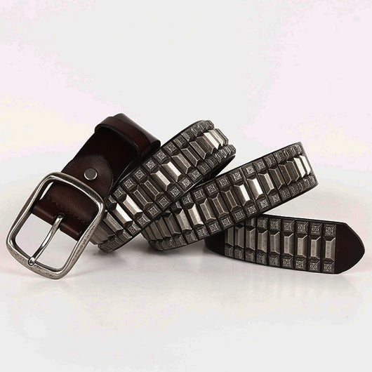 Cinturón Hip-Hop Pagoda Retro con Remaches de Cuero Genuino Unisex - Image 4