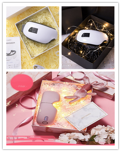 White Bluetooth music eye massager with control panel, air pressure, and hot compress functions in a gift box. - Image 9