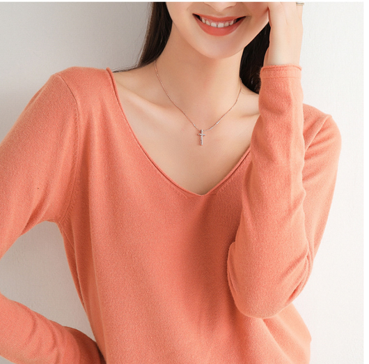Suéter Suelto Cuello V Mujer Manga Larga Color Sólido - Image 18