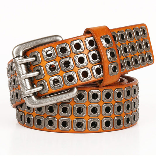 Cinturón de Cuero para Hombre Corns Hollow Rivet - Estilo y Durabilidad