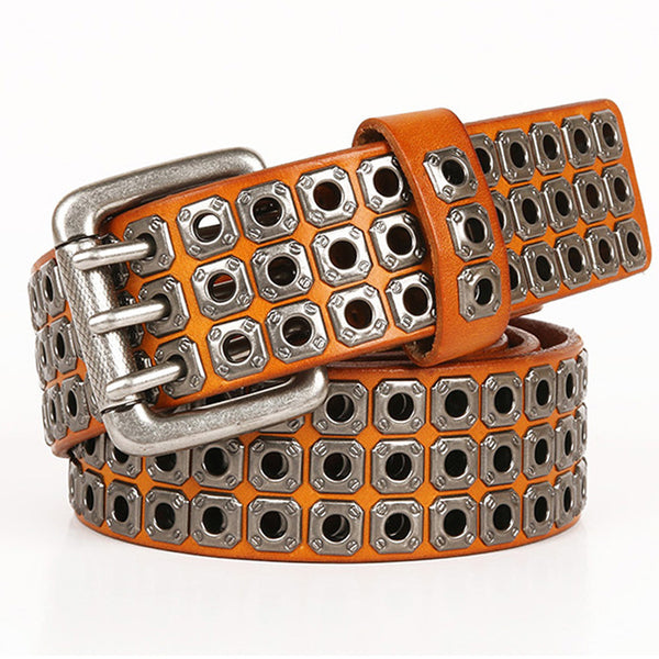 Cinturón de Cuero para Hombre Corns Hollow Rivet - Estilo y Durabilidad