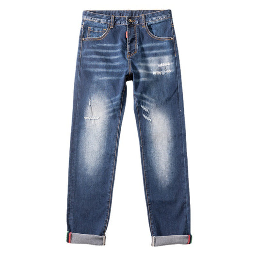 Pantalones Rectos Largos para Hombre con Detalles Deshilachados en Blanco - Image 4