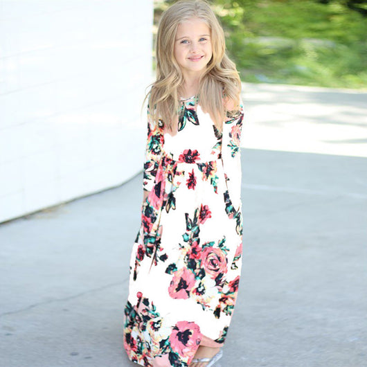 Vestido Infantil Estampado Cuello Redondo - Falda Larga para Niñas - Image 5