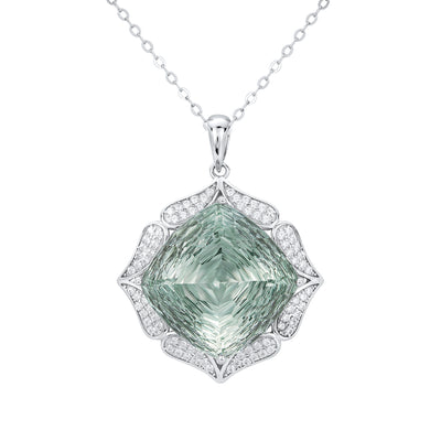 Conjunto de Collar Cadena Plata S925 con Colgante de Cristal Verde Natural - Image 5