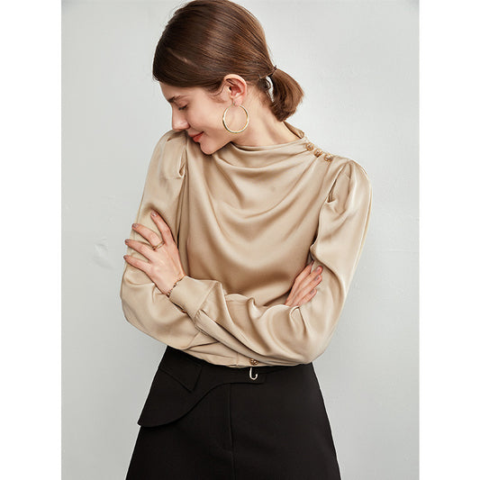Blusa de Seda Estilo Hong Kong para Mujer - Manga Larga Francesa Ligera