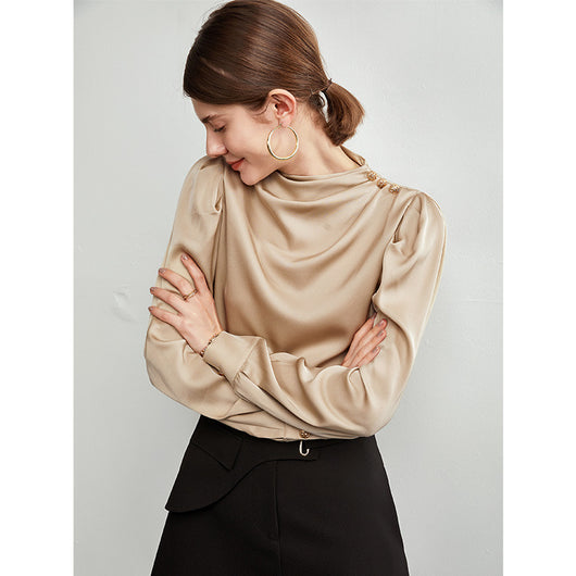 Blusa de Seda Estilo Hong Kong para Mujer - Manga Larga Francesa Ligera