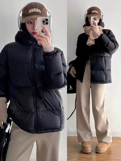 Abrigo Acolchado de Plumón para Mujer con Capucha, Suelto y Cálido - Diseño de Pareja - Image 20