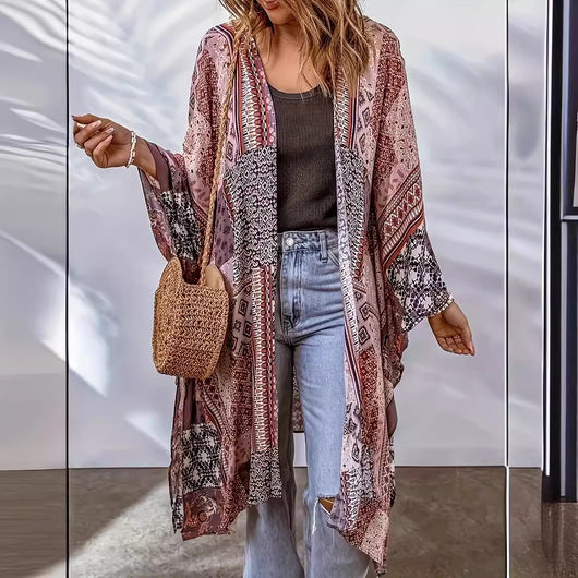 Cardigan Bohemio Capa Murciélago con Estampado Azteca - Image 2