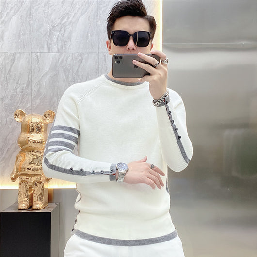 Suéter de Cuello Redondo a Rayas - Pullover Versátil para Hombre Joven - Image 24