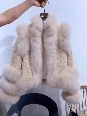 Abrigo Corto Mujer Tweed con Detalles de Piel de Zorro - Invierno - Image 6