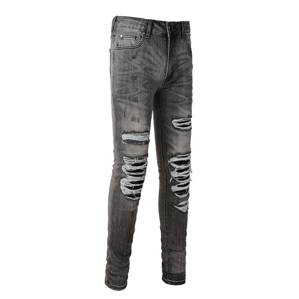 Pantalones Vaqueros Rotos Gris Casual para Hombre - Estilo Urbano Moderno