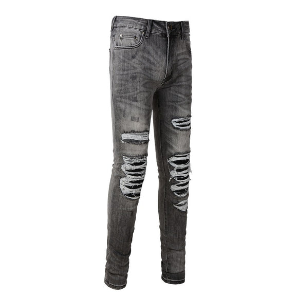 Calça Jeans Rasgada Cinza Casual Masculina - Estilo Urbano Moderno