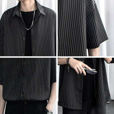 Camisa Manga Corta Hombre Rayas Negra Elegante - Image 19