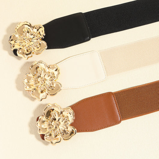 Cinturón Elástico para Mujer con Hebilla Floral Dorada - Accesorio Elegante para Vestidos - Image 30