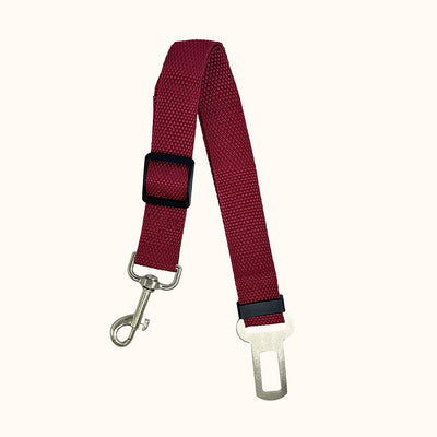 Brown nylon pet car safety belt with adjustable strap, metal seatbelt buckle, and swivel snap hook. - Image 13