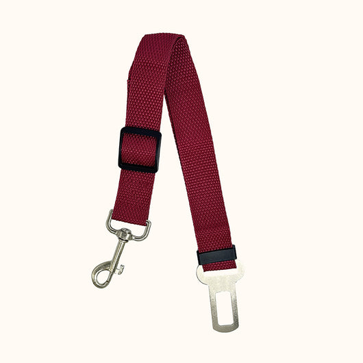 Brown nylon pet car safety belt with adjustable strap, metal seatbelt buckle, and swivel snap hook. - Image 13