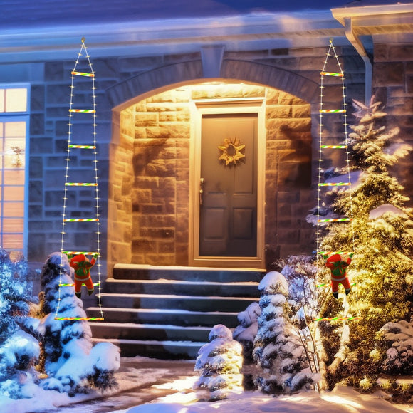 Luces Navideñas Solares con Diseño de Papá Noel y Escalera
