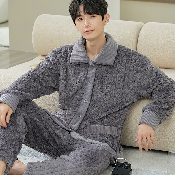 Cardigan Pijama de Forro Polar para Hombre - Abrigo Cálido Coral
