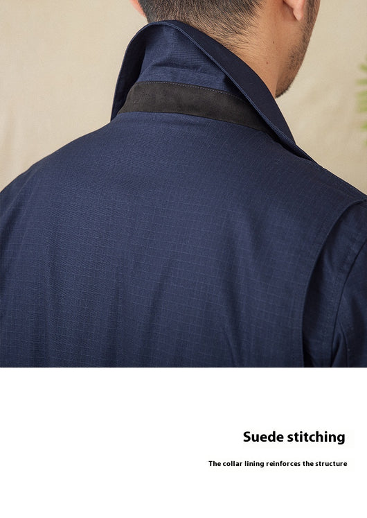 Chaqueta Casual de Algodón Ligero con Cuello Cubano y Estampado Cuadros - Image 9