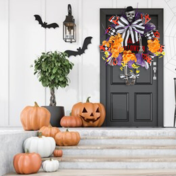 Corona Decorativa de Calabaza y Ratón Navideño para Puerta