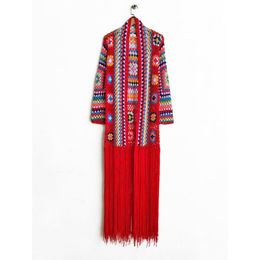 Cardigan Tejido a Mano con Flecos y Diseño Asimétrico Multicolor - Image 4