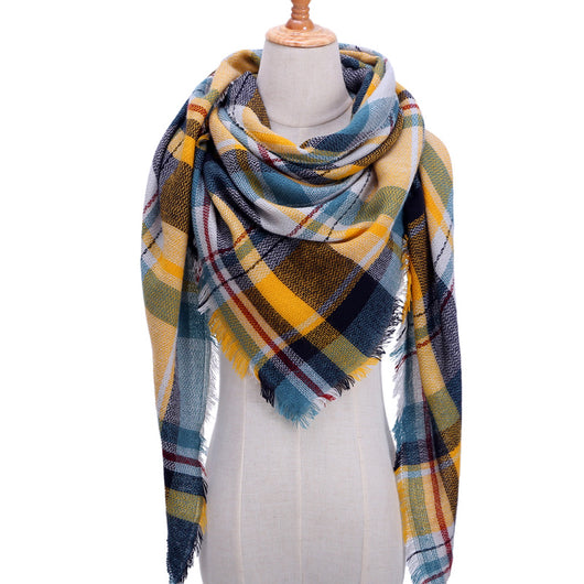 Bufanda de Cashmira Artificial Otoño Invierno Triangular Pareja Cuadros Cálida - Image 30