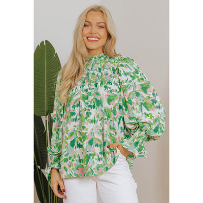 Blusa Cuello Alto de Chifón con Estampado a Juego de Colores - Image 4