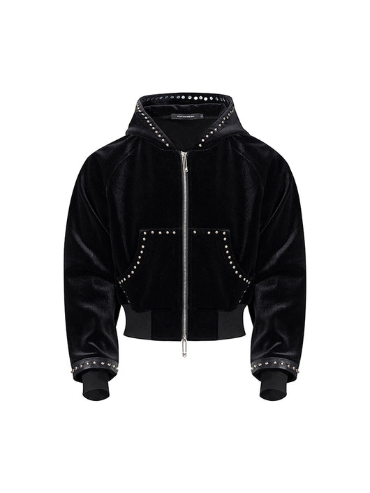 Chaqueta Corta con Capucha en Terciopelo Dorado - Image 12