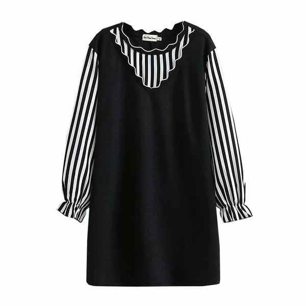 Vestido Largo Bicolor Manga Larga Primavera Talla Grande