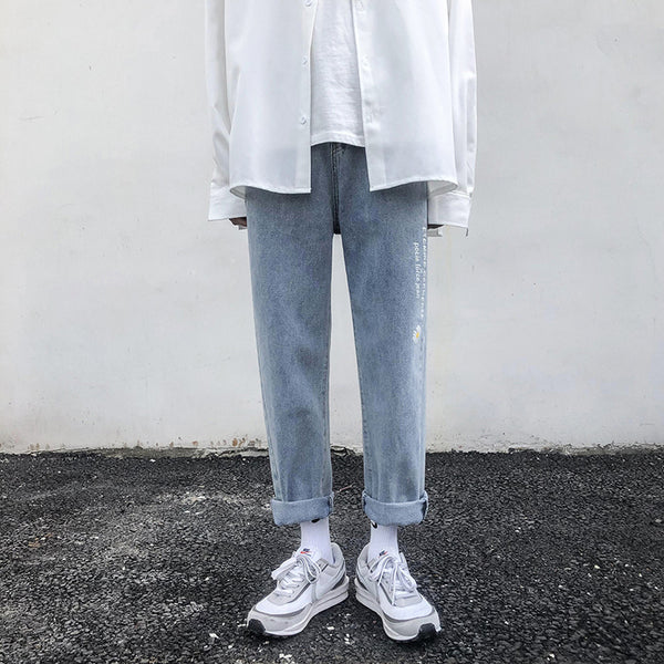 Pantalones Jeans Claros de Pierna Ancha y Recta