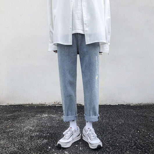 Pantalones Jeans Claros de Pierna Ancha y Recta