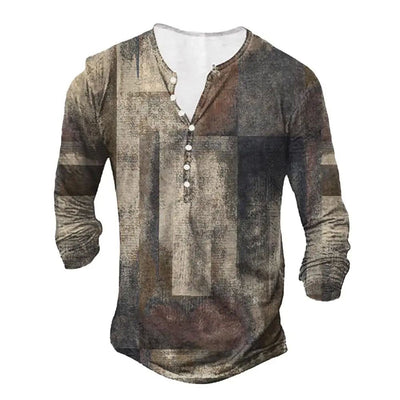 Blusa con Escote Abierto, Botones y Patrón Étnico Impreso en 3D - Image 5