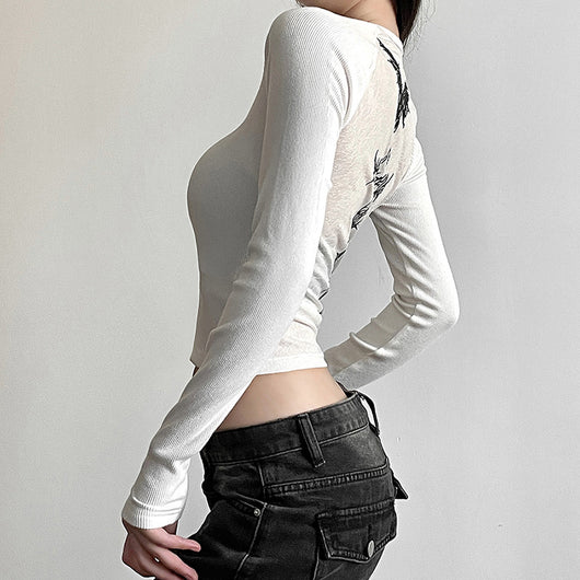 Blusa Ajustada de Manga Larga con Estampado Atrevido para Mujer - Image 9