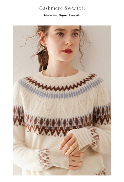 Suéter de Cachemira Jacquard con Contraste Azul y Blanco - Image 21